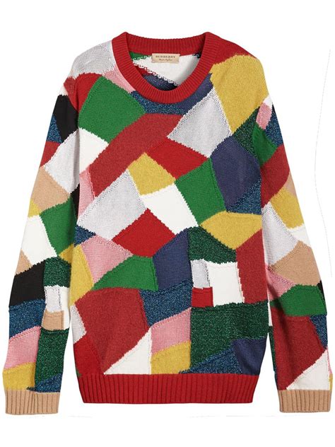 burberry wool cashmere patchwork sweater